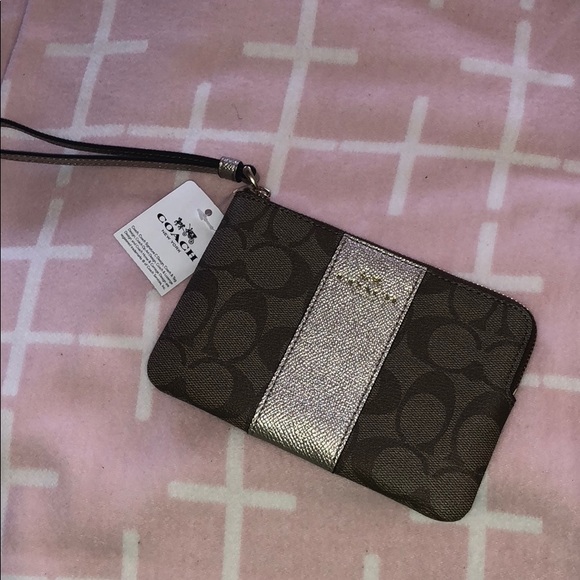 Coach Handbags - Coach PVC signature khaki & leather wristlet